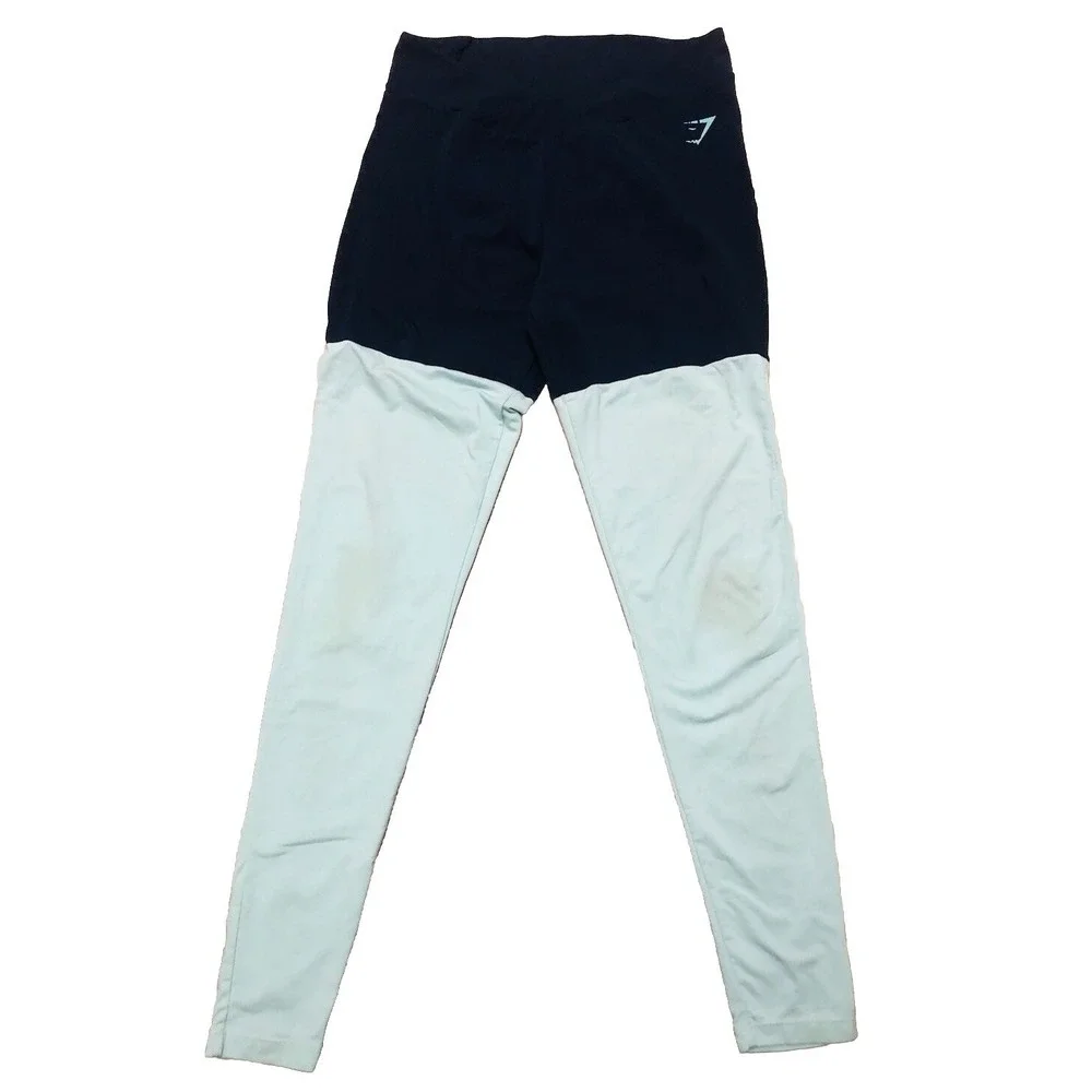 Gymshark Leggings Women's‎ M Navy Blue Mint Colorblock Cross Over Waist *stains